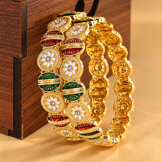 Traditional Gold Plated & Multi Designer Kada Set - Set Of 2