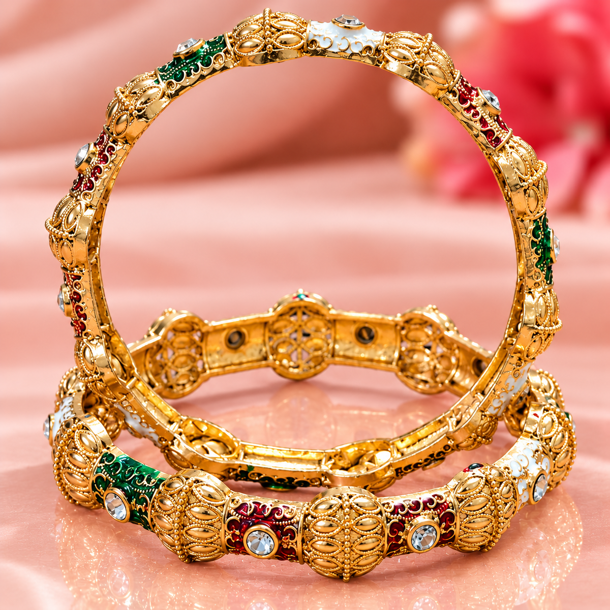 Royal Designer Gold Plated Bangles Set With Multi Design - Set of 2