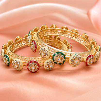 Premium Gold Plated Alloy With Multicolor Kada Set - Set Of 2