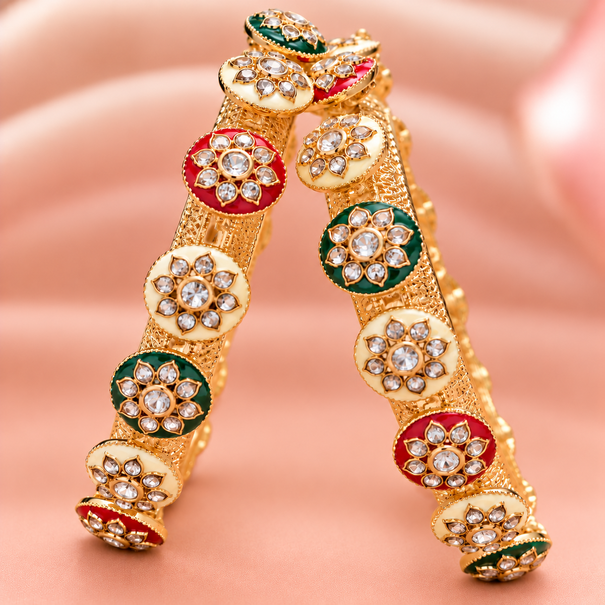 Premium Gold Plated Alloy With Multicolor Kada Set - Set Of 2