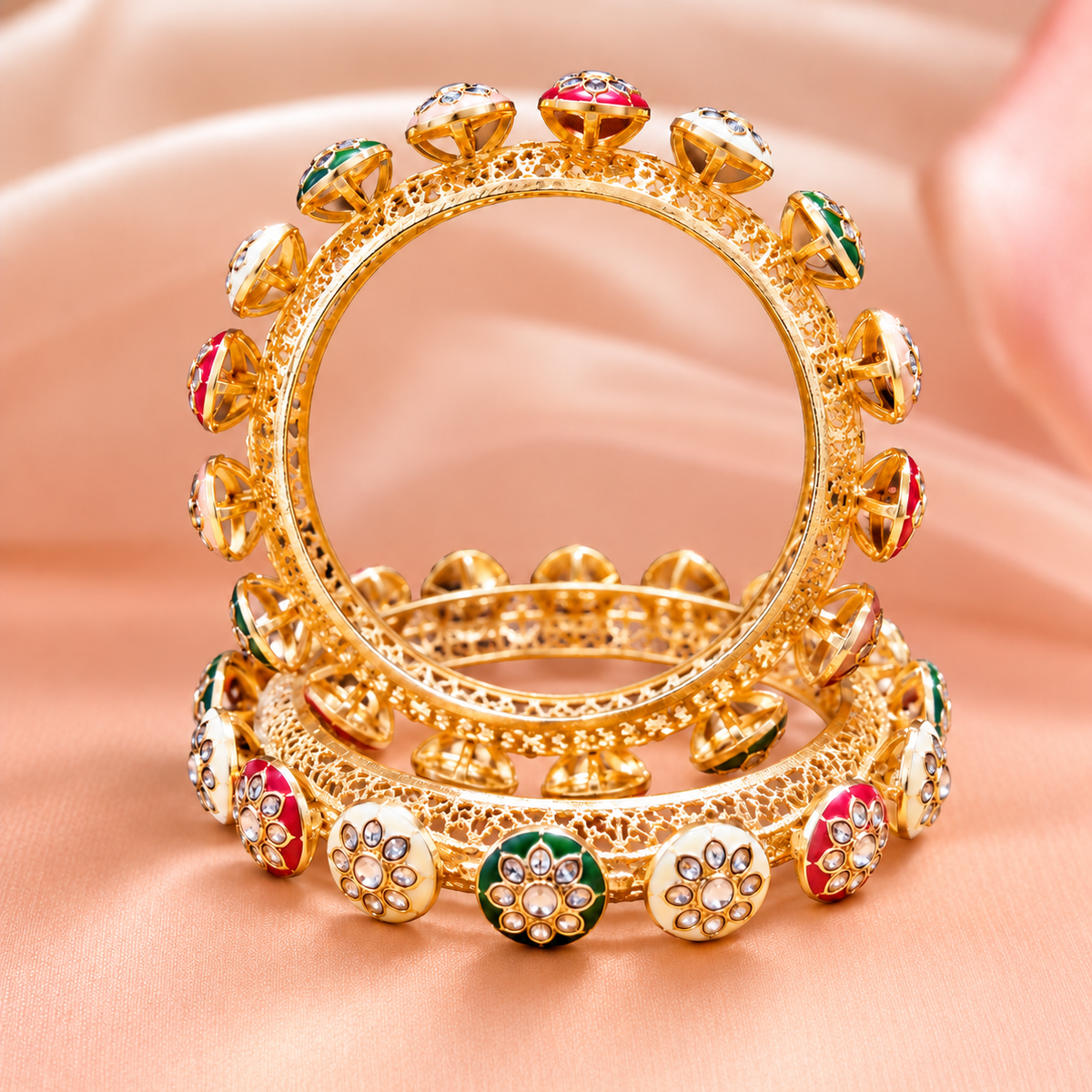 Premium Gold Plated Alloy With Multicolor Kada Set - Set Of 2
