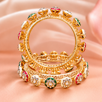Premium Gold Plated Alloy With Multicolor Kada Set - Set Of 2