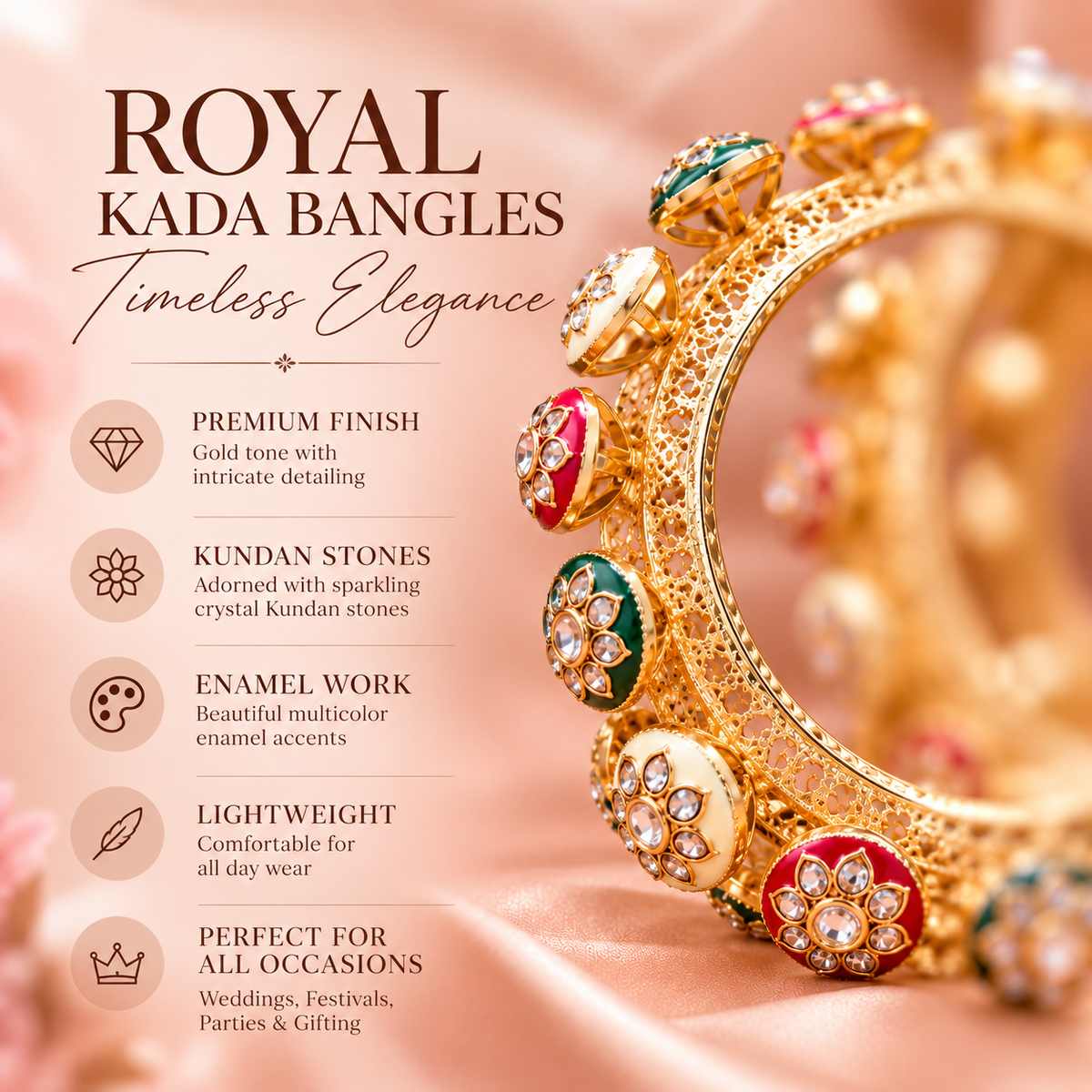 Premium Gold Plated Alloy With Multicolor Kada Set - Set Of 2