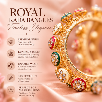 Premium Gold Plated Alloy With Multicolor Kada Set - Set Of 2