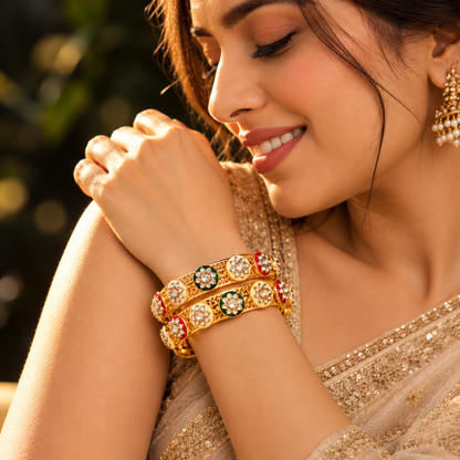 Premium Gold Plated Alloy With Multicolor Kada Set - Set Of 2