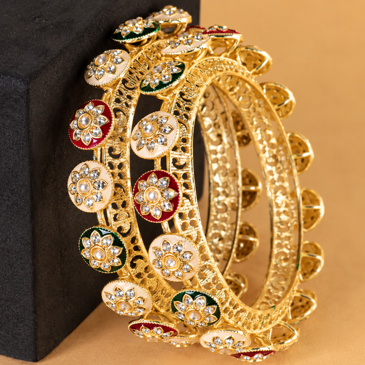 Premium Gold Plated Alloy With Multicolor Kada Set - Set Of 2