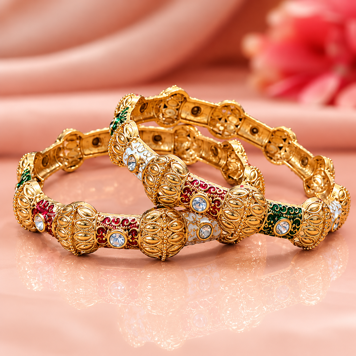 Royal Designer Gold Plated Bangles Set With Multi Design - Set of 2