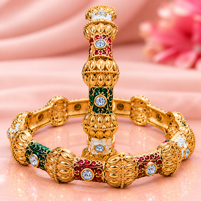 Royal Designer Gold Plated Bangles Set With Multi Design - Set of 2