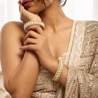 Gold-Plated Premium Square Zircon Stone Designer Bangles - Set of 2