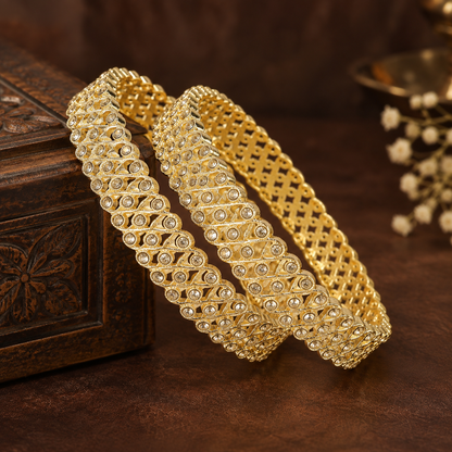 Gold-Plated Designer Crystal Stone Pattern Bangles - Set of 2