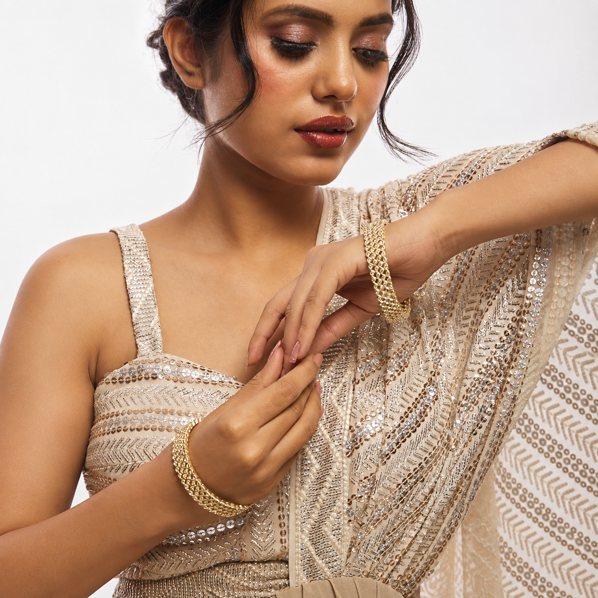 Gold-Plated Designer Crystal Stone Pattern Bangles - Set of 2