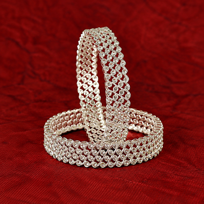 Silver-Plated Designer Crystal Stone Pattern Bangles - Set of 2