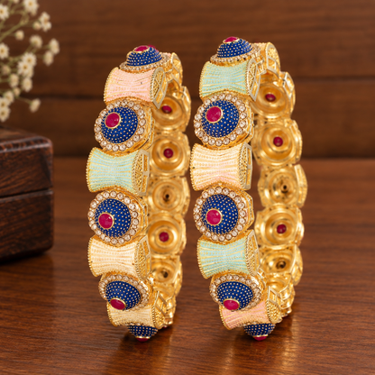 MultiColour Plated Traditional Alloy Kundan Kada Set - Set of 2