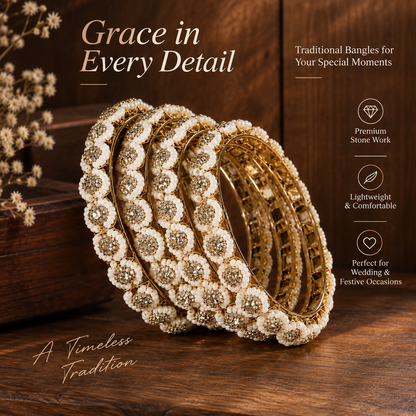 Gold Plated Premium Pearl Designer Kada Set - Set of 4