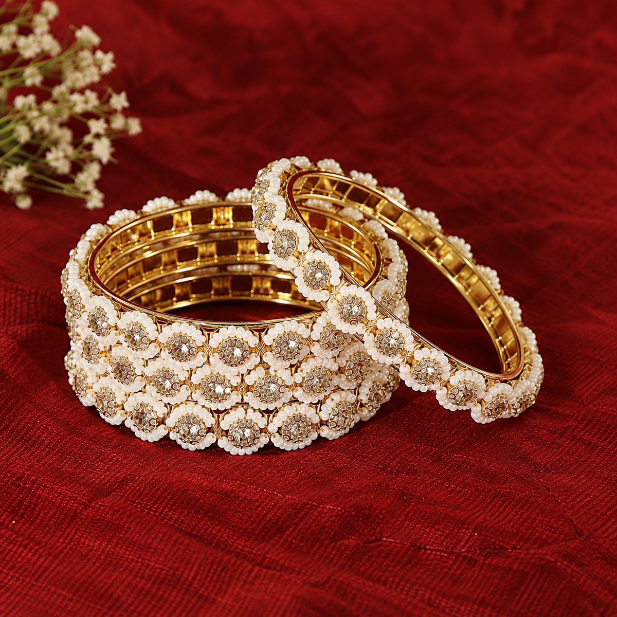 Gold Plated Premium Pearl Designer Kada Set - Set of 4