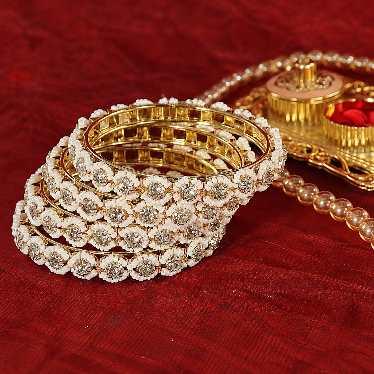 Gold Plated Premium Pearl Designer Kada Set - Set of 4