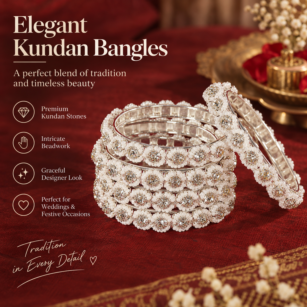 Silver Plated Premium Pearl Designer Kada Set - Set of 4