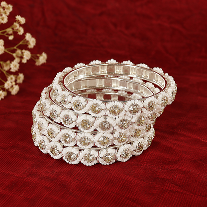 Silver Plated Premium Pearl Designer Kada Set - Set of 4