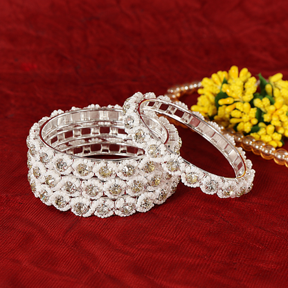 Silver Plated Premium Pearl Designer Kada Set - Set of 4