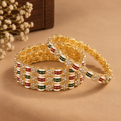 MultiColour & American Diamond Stone Pattern Set - Set of 4