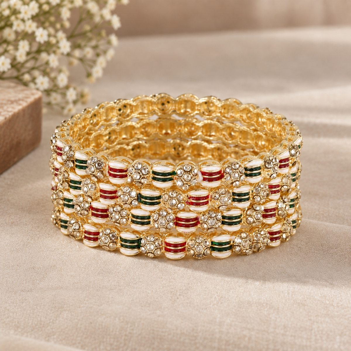 MultiColour & American Diamond Stone Pattern Set - Set of 4