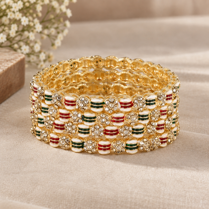 MultiColour & American Diamond Stone Pattern Set - Set of 4