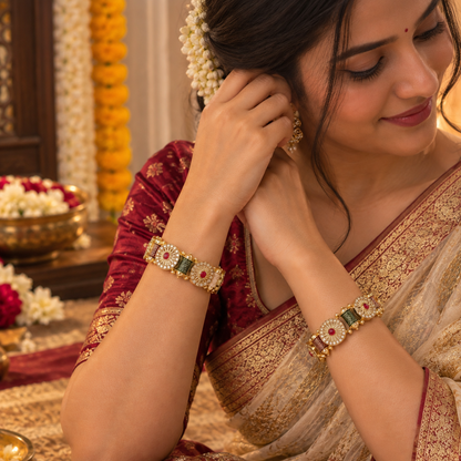 GoldMulti Plated Premium Designer Kada Set - Set Of 2