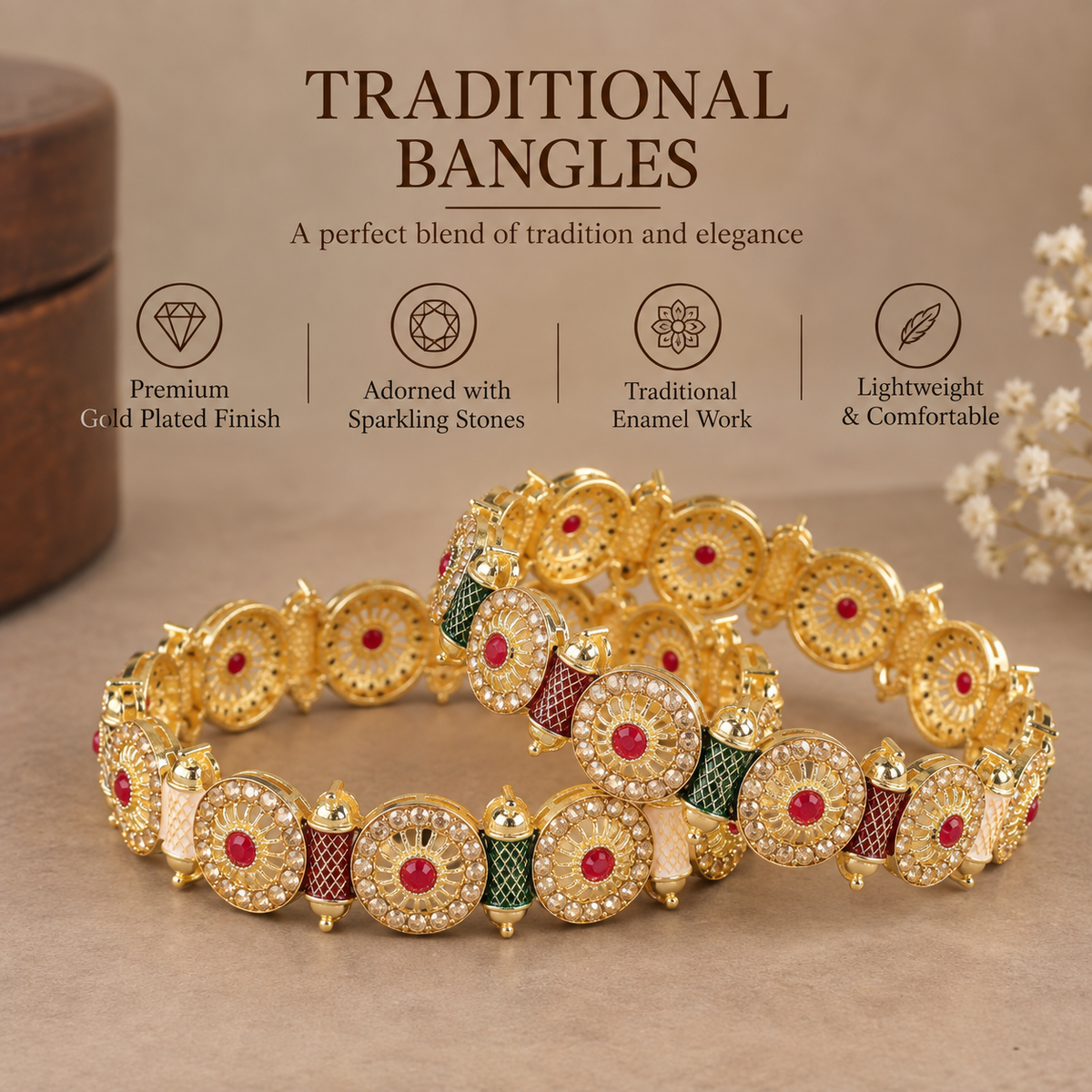 GoldMulti Plated Premium Designer Kada Set - Set Of 2