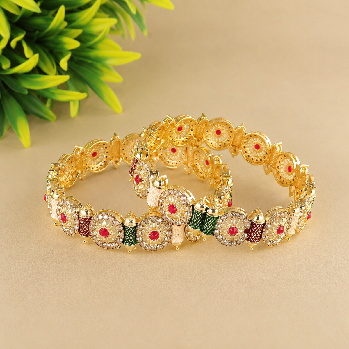 GoldMulti Plated Premium Designer Kada Set - Set Of 2