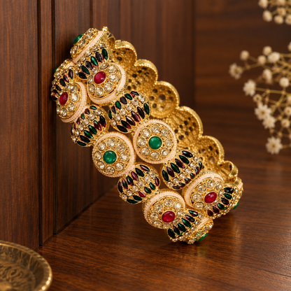 GoldMulti Plated Designer Kundan Work Kada - Set Of 2