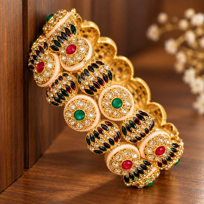 Gold-Plated Designer Kundan Bangle Set - Set of 2