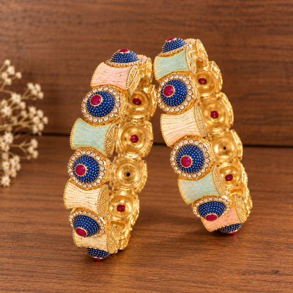 MultiColour Plated Traditional Alloy Kundan Kada Set - Set of 2