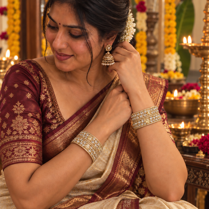 Golden-American Diamond Studded Kundan Bangles - Set of 4