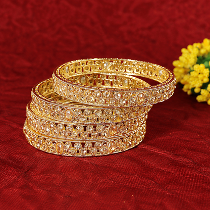 Golden-American Diamond Studded Kundan Bangles - Set of 4