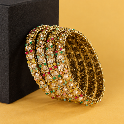 Golden & American Diamond Designer Bangles Set - Set Of 4