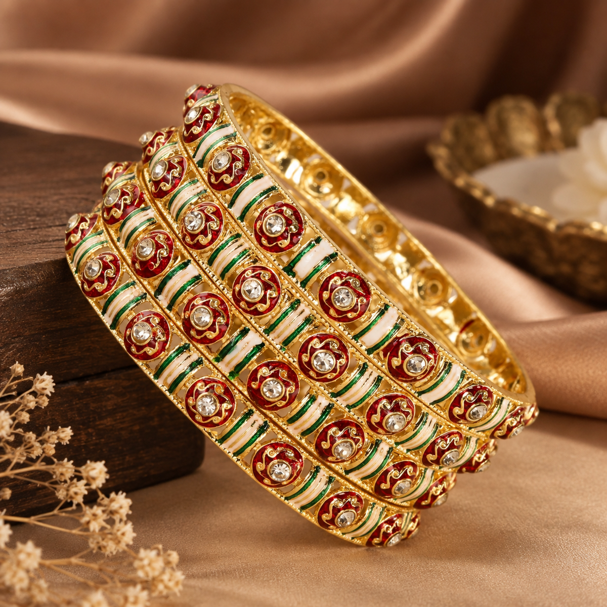 Gold Plated Premium Designer Bangles Set - Set Of 4