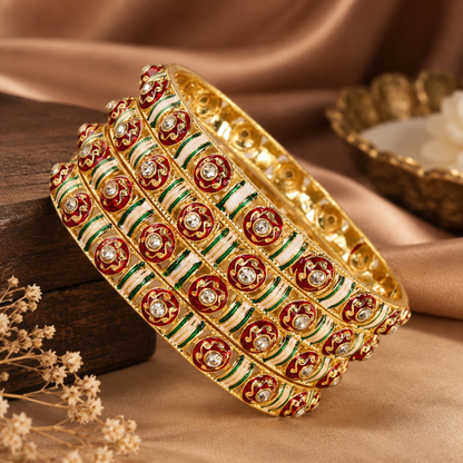 Gold Plated Premium Designer Bangles Set - Set Of 4