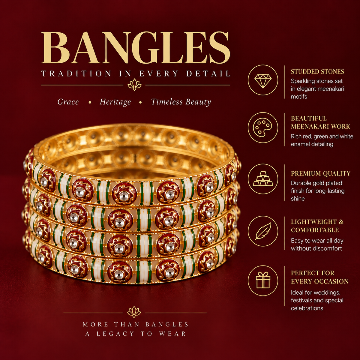 Gold Plated Premium Designer Bangles Set - Set Of 4