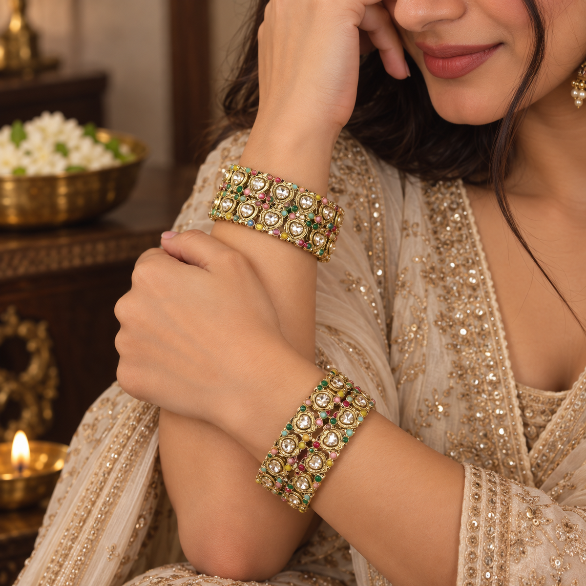 Golden & American Diamond Designer Bangles Set - Set Of 4