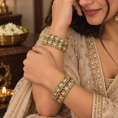 Golden & American Diamond Designer Bangles Set - Set Of 4
