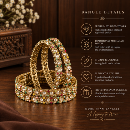 Golden & American Diamond Designer Bangles Set - Set Of 4