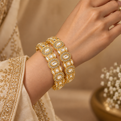 Golden Pearl Stones Crystal Floral Pattern Set - Set Of 2