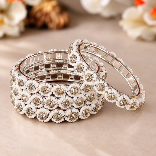 Gold Plated Premium Pearl Designer Kada Set - Set of 4