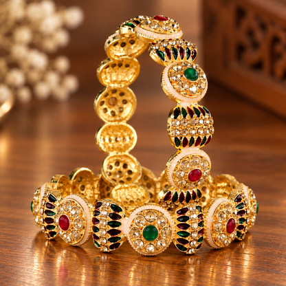 Gold-Plated Designer Kundan Bangle Set - Set of 2