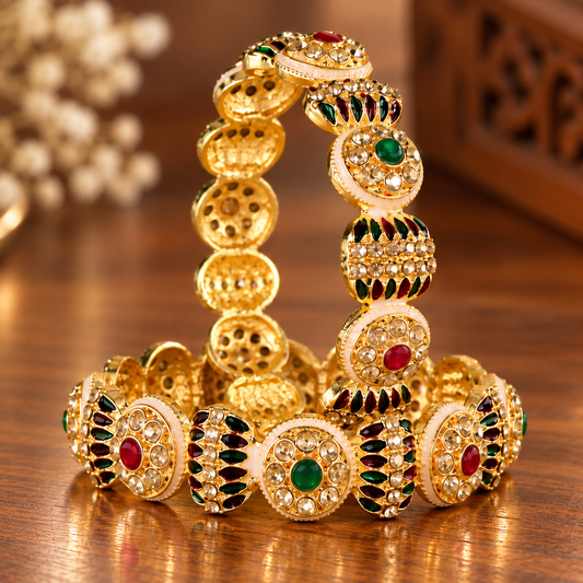 Gold-Plated Designer Kundan Bangle Set - Set of 2