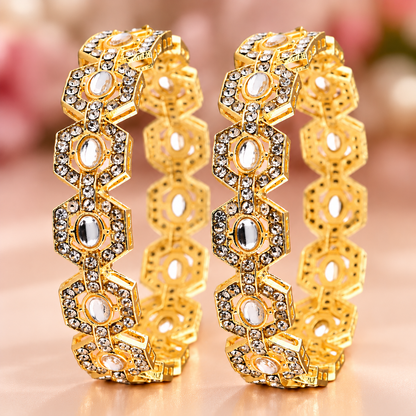 Gold-Plated Designer Geometric Stone Set - Set Of 2