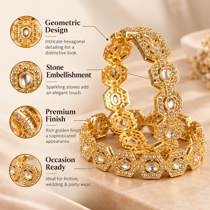 Gold-Plated Designer Geometric Stone Set - Set Of 2
