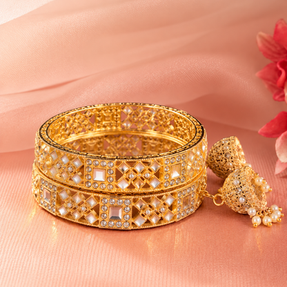 Gold Plated Design Jhumka Bangles Set -Set Of 2