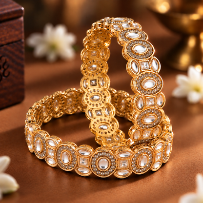 Golden Pearl Stones Crystal Floral Pattern Set - Set Of 2