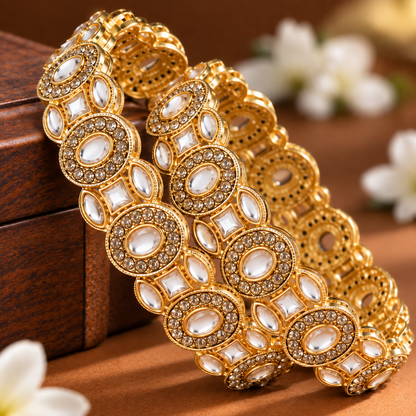 Golden Pearl Stones Crystal Floral Pattern Set - Set Of 2
